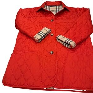 Burberry Nova Check Lined Red Quilted Jacket, Sz XS Authentic W/COA